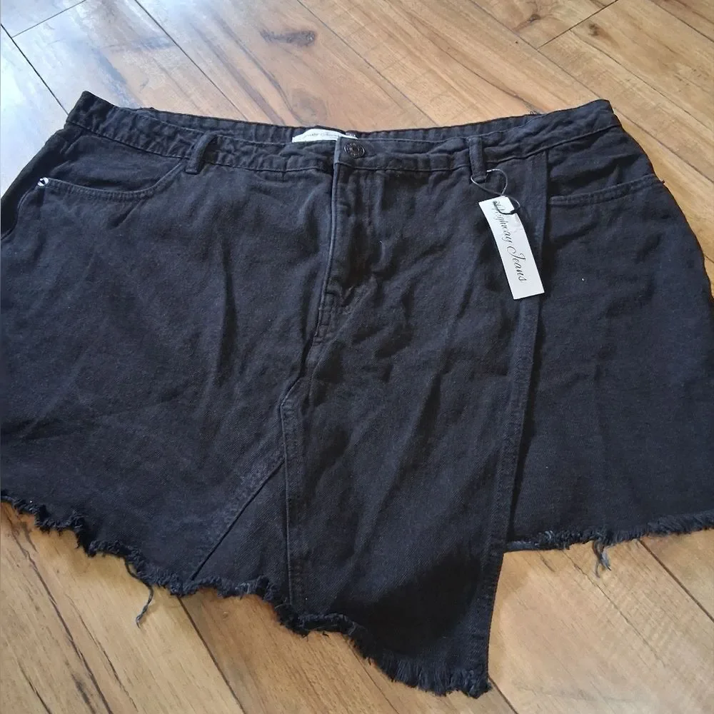 Highway Jeans Womens Skort Size 20W Black Denim Distressed Raw Hem Cotton New